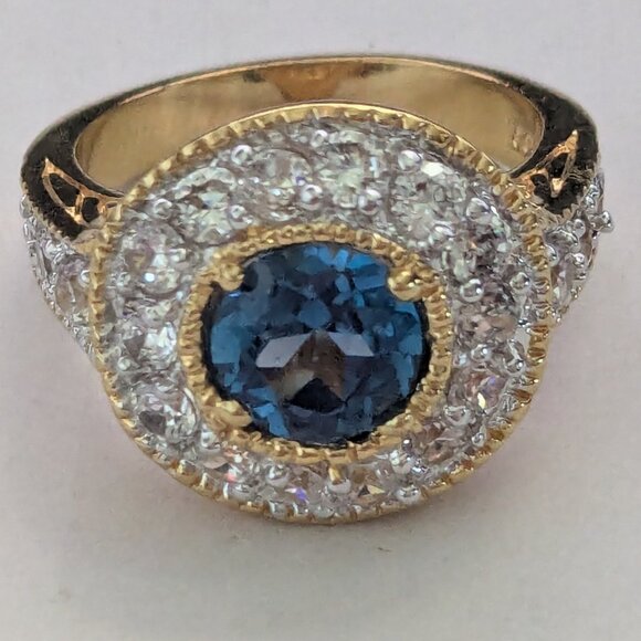 Vintage EDCO Lab Created Tanzanite Blue Clear Stone Ring Size 6 - Picture 2 of 8